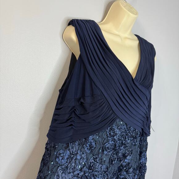 Alex Evenings Women's Plus Size Tea Length Dress with Rosette Detail Blue - Picture 13 of 16